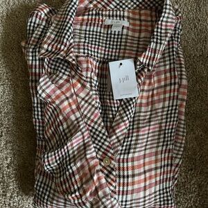 NWT J.Jill TOP TEAROSE PLAID RUFFLE TOP